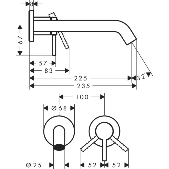 Hansgrohe смеситель для раковины с выпуском, Tecturis S, хром арт. 73351000