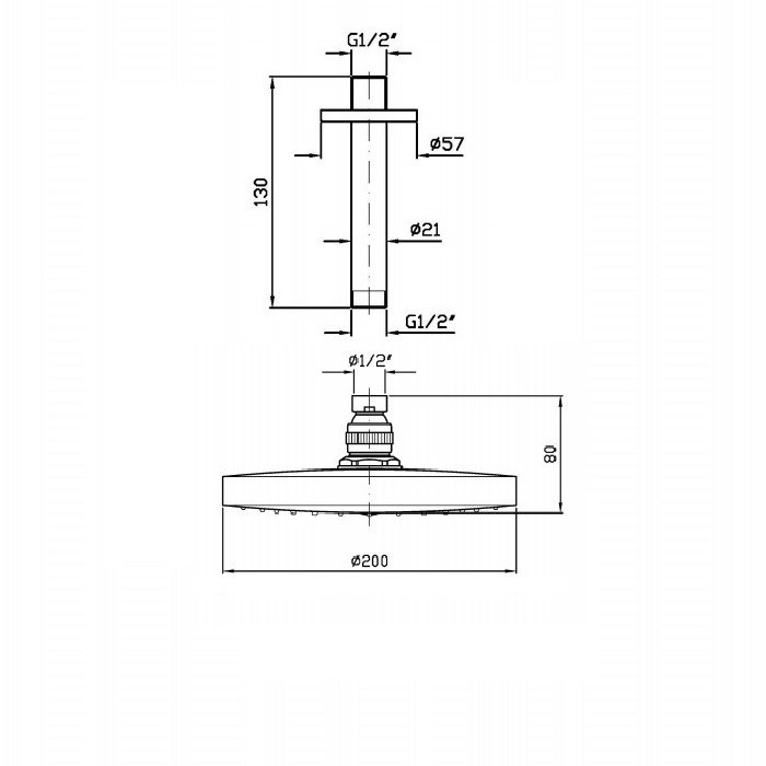Zucchetti верхний душ d20см, на потолок, 13см, sun, хром арт. z93026