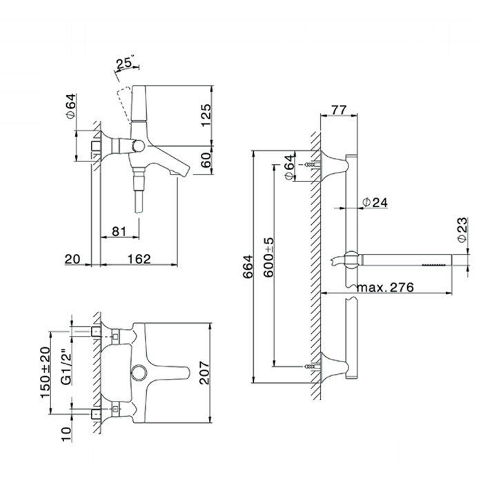 Cisal cмеситель для ванны с ручным душем vi00006421 vita, цвет: хром