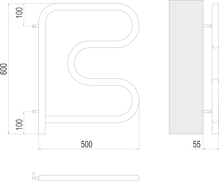 Terminus электрический полотенцесушитель электро 25 f-обр 500х500 поворотный, электрика эконом арт. 4620768883880