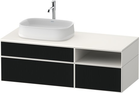 Duravit тумба подвесная с вырезом под раковину слева 550 мм х 1300 мм х 442 мм, zencha, ze4828063840000 цвет: чёрное стекло/белый суперматовый