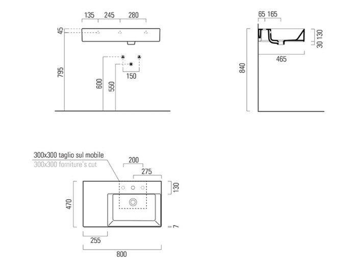 GSI Подвесная раковина 80х47х13 см, санфаянс, Kube-x - 9457111