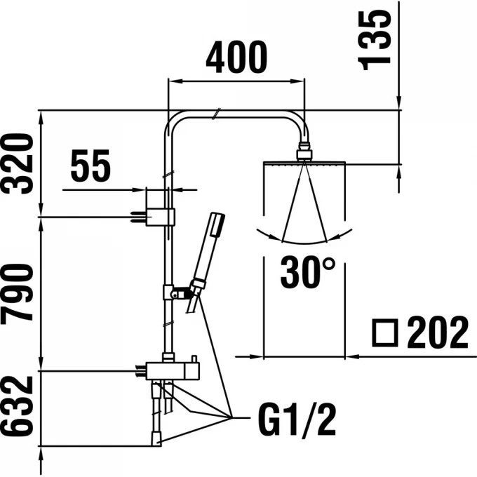 LAUFEN комплект для душа с квадратной душевой насадкой 202 x 202 мм, QUADRIGA - 3.3521.7.004.264.1