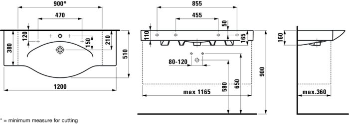 LAUFEN раковина-столешница 1200 мм, без отвода для смесителя, PALACE - 8.1170.4.000.109.1