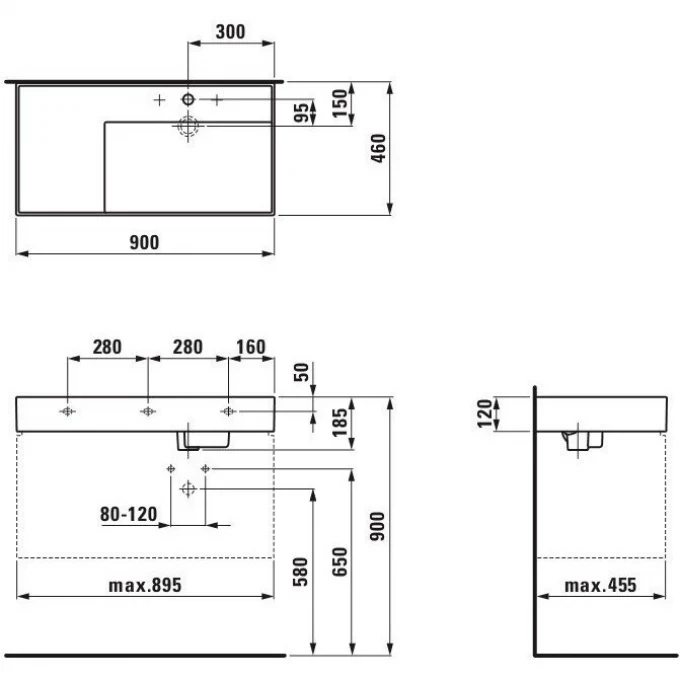 LAUFEN раковина 90х46 с полочкой слева, без перелива, KARTELL - 8.1033.9.000.111.1