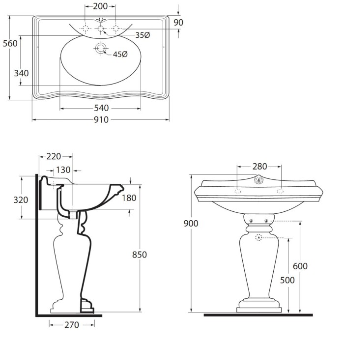 Azzurra раковина 91х56 см, 3 отв., Azzurra, JULP0905500TBI/(JUB200/90T bi)*3 JUCLT0000000BI/(JUB300 bi) цвет: белый