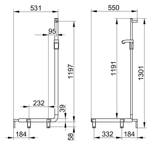 Keuco поручень вдоль стены левый 550/531/1301 мм, со штангой для душа, axess, хром арт. 35008 016602