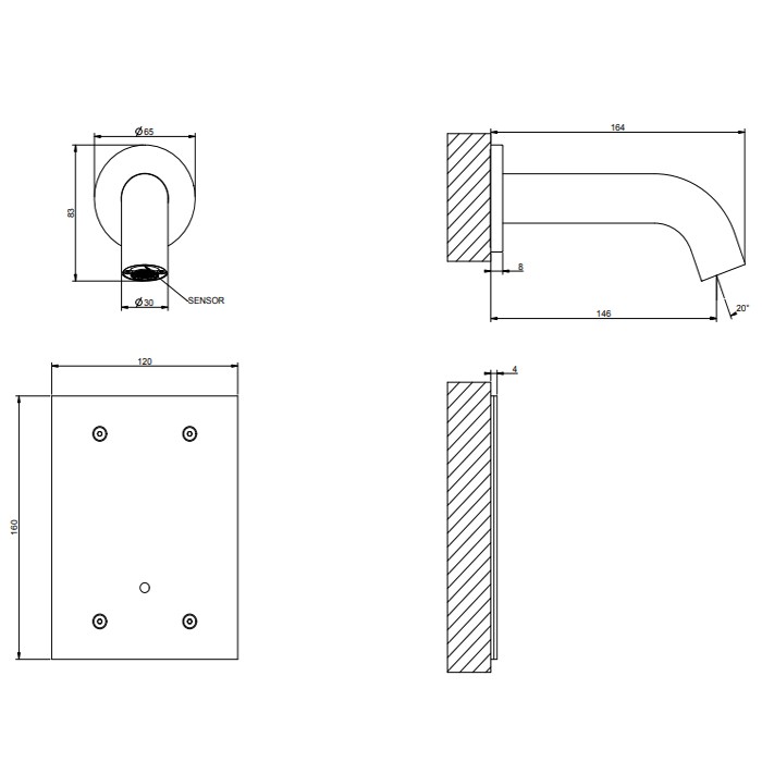 Gessi Смеситель для раковины, настенный, электронный, 316, 54014#239 цвет: steel brushed