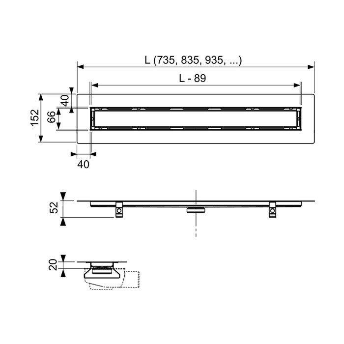 TECE комплект душевого трапа под укладку натурального камня, 1000мм, drainline - 651000 650000 660016 660003 660001