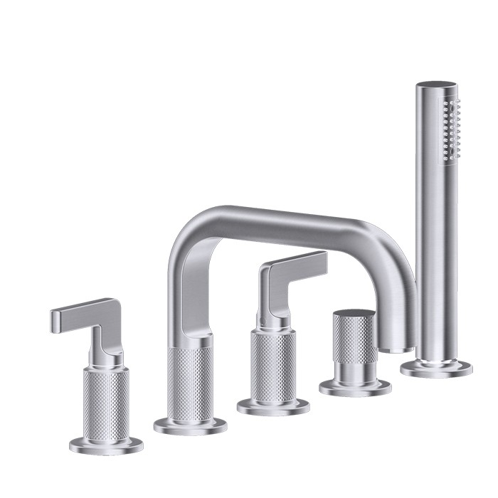 Gessi Смеситель для ванны на 5 отверстий с изливом, переключателем, ручным душем и шлангом 1,50 м, Inciso, 58040#149 цвет: finox