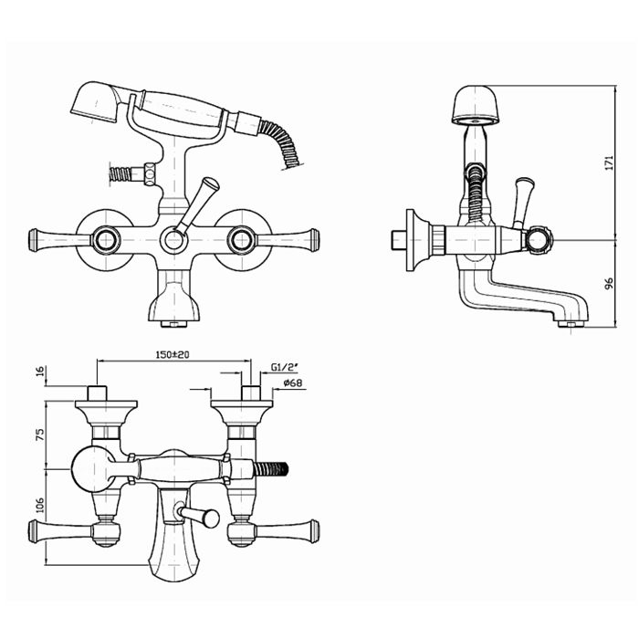 Zucchetti смеситель для ванны/душа с аэратором, agora classic, хром арт. zal254