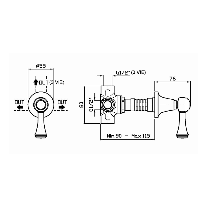 Zucchetti смеситель с настенным клапаном, с дивертером, agora classic, хром арт. z94589 r97830