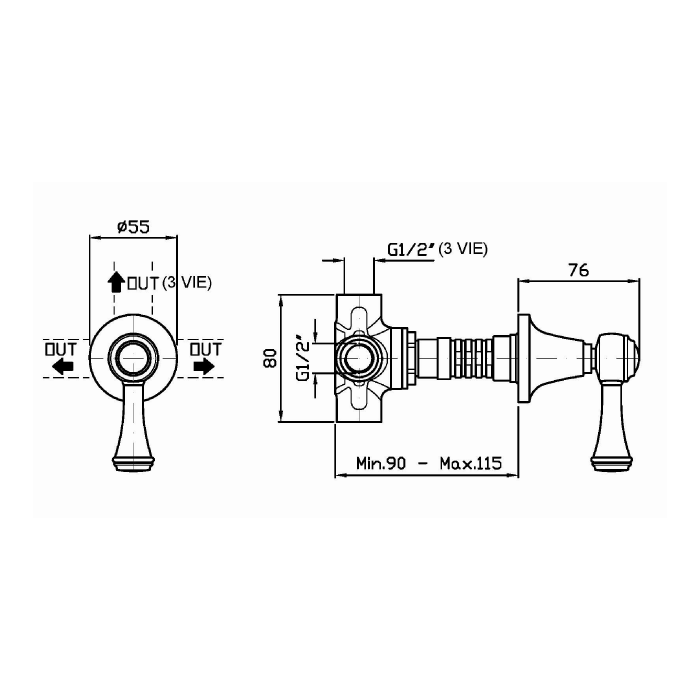 Zucchetti смеситель с настенным клапаном, с дивертером, agora classic, хром арт. z94589 r97830