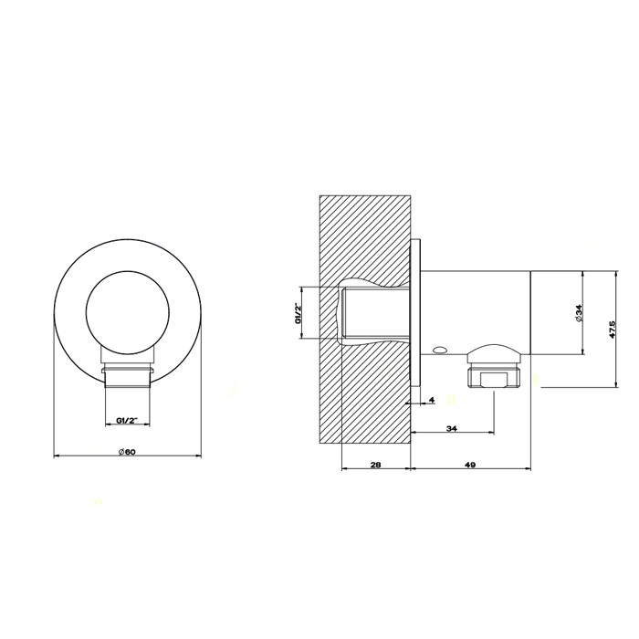 Gessi Вывод воды на 1/2", Shower316, 54269#239 цвет: шлифованная сталь