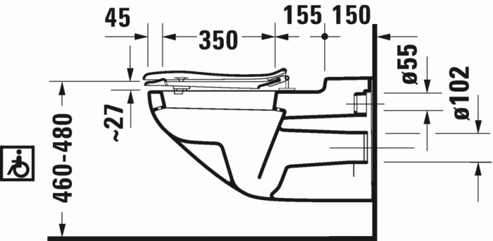 Duravit подвесной унитаз 70 см для инвалидов, architec, 0190090000 цвет: белый