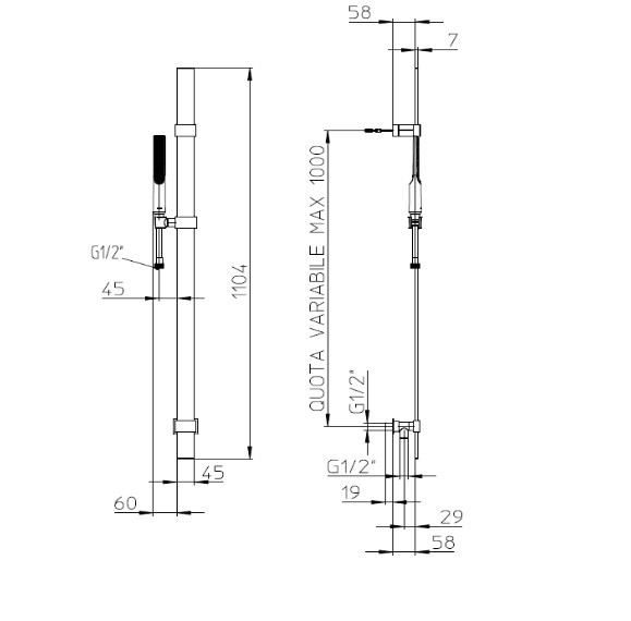 Bossini душевой комплект с душем-палочкой, держателем, штангой и шлангом, apice, черный арт. d48088.073