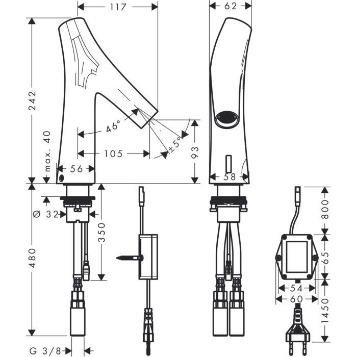 AXOR электронный смеситель для раковины без регулировки температуры, Starck Organic, черный арт. 12174340