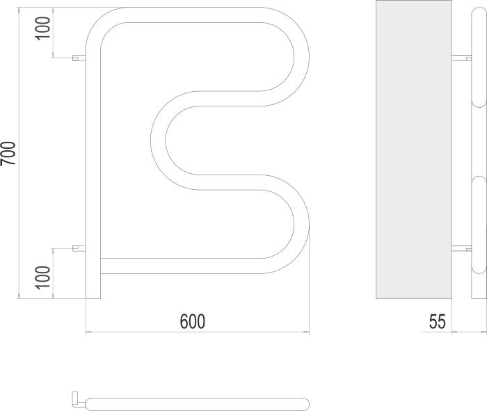 Terminus электрический полотенцесушитель электро 25 f-обр 600х600 поворотный, электрика эконом арт. 4620768883897