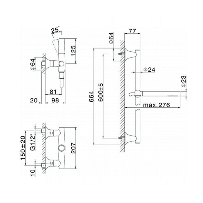 Cisal душевой гарнитур : смеситель, душевой гарнитур штанга l=664мм, шланг и ручной душ 1 режим vi00046421 vita, цвет: хром