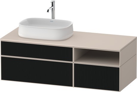 Duravit тумба подвесная с вырезом под раковину слева 550 мм х 1300 мм х 442 мм, zencha, ze4828063830000 цвет: чёрное стекло/серо-коричневый суперматовый