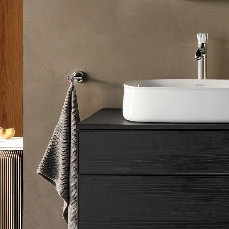 Duravit тумба подвесная с вырезом под раковину слева 550 мм х 1300 мм х 442 мм, zencha, ze4828063830000 цвет: чёрное стекло/серо-коричневый суперматовый