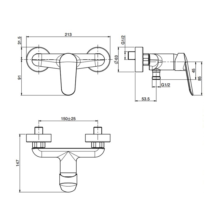 Fima Carlo Frattini смеситель для душа, настенный, без душевого комплекта, spot, черный арт. f3005/1ns