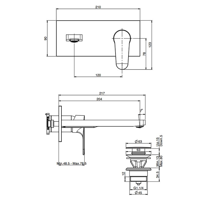 Fima Carlo Frattini смеситель для раковины, встраиваемый, излив: 20.4см., serie 22, черный арт. f3830wlx5ns