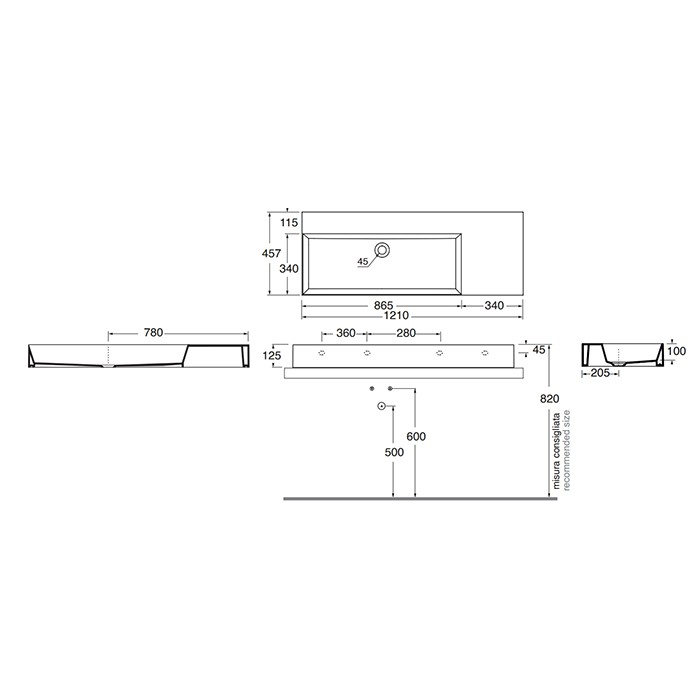 Azzurra раковина 122х46см., накладная, без отв., Azzurra, ELLP12246RQ0BI цвет: белый