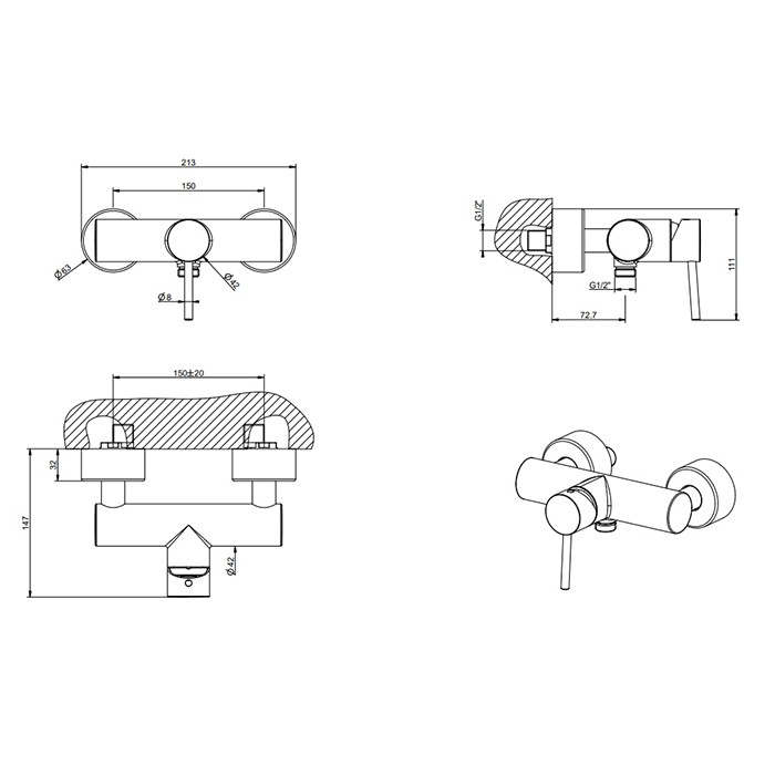 Gessi Смеситель наружный для душа, Emporio Via tortona, 18631#031 цвет: хром