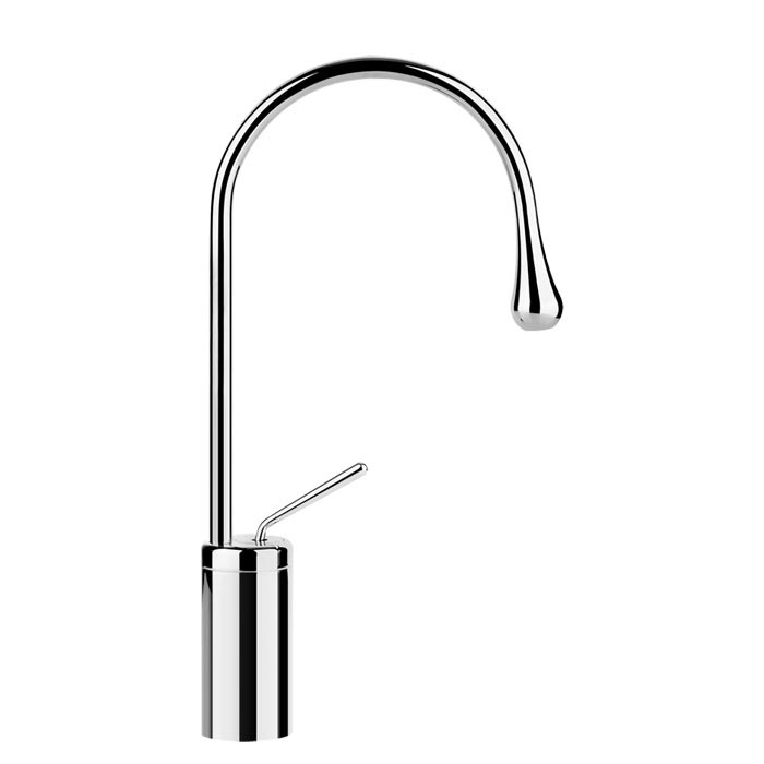 Gessi Смеситель для раковины на 1 отверстие, высокий, излив 174мм R=90, с фиксированным носиком, Goccia, 33805#031 цвет: хром