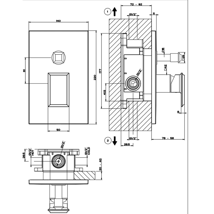 Gessi Встраиваемый однорычажный смеситель с автоматическим переключателем ванна/душ, Eleganza, 46079#080 цвет: золото