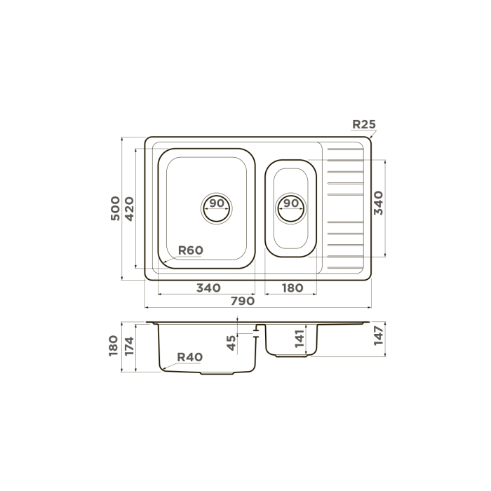 Omoikiri кухонная мойка Sagami 79-2, нержавеющая сталь арт. 4993733