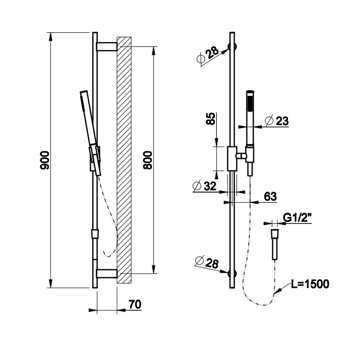 Gessi Штанга в комплекте с душевой лейкой легкой очистки, шланг 1,50 м, Ingranaggio, 63584#031 цвет: хром