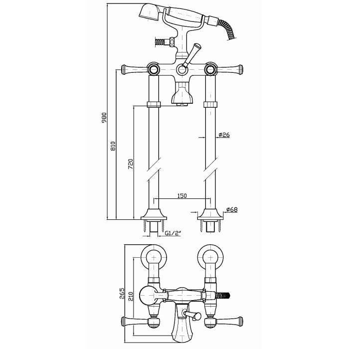 Zucchetti свободностоящий смеситель для ванны с душем 1500 мм, agora classic, хром арт. zal278
