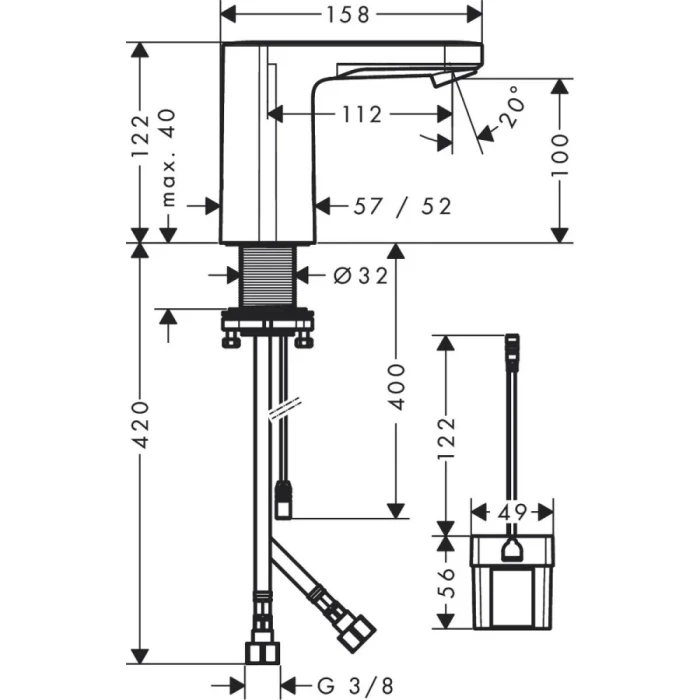 Hansgrohe смеситель для раковины, электронный, с регулировкой температуры, питание от батареи, Vernis Blend, хром арт. 71502000