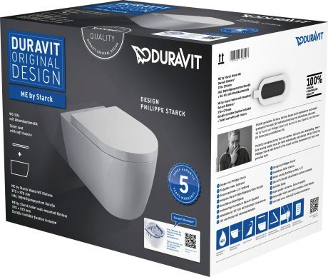 Duravit подвесной унитаз rimless 57 см с сиденьем (комплект), me by starck, 45290900a1 цвет: белый