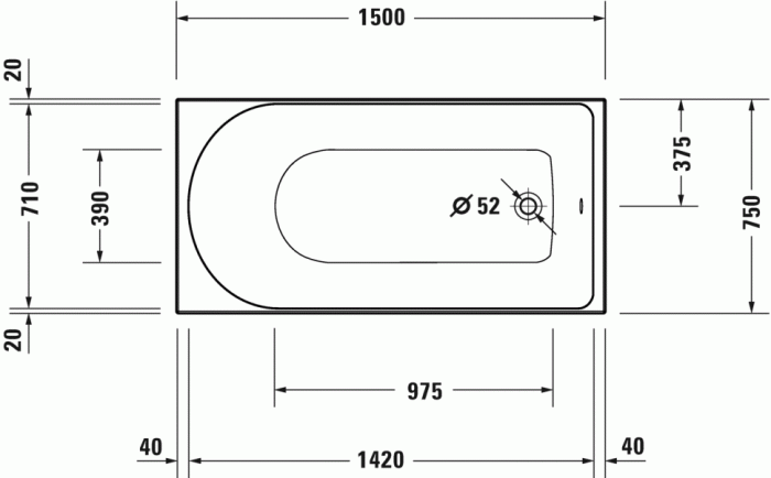 Duravit встраиваемая ванна 1500 мм х 750 мм, c одним наклоном для спины, d-neo, 700471000000000 цвет: белый