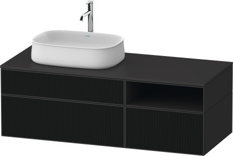 Duravit тумба подвесная с вырезом под раковину слева 550 мм х 1300 мм х 442 мм, zencha, ze4828063800000 цвет: чёрное стекло/графит суперматовый