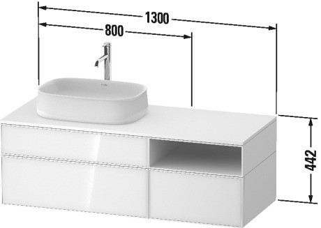 Duravit тумба подвесная с вырезом под раковину слева 550 мм х 1300 мм х 442 мм, zencha, ze4828063800000 цвет: чёрное стекло/графит суперматовый