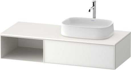 Duravit тумба подвесная с вырезом под раковину справа 550 мм х 1300 мм х 281 мм, zencha, ze4819064840000 цвет: белое стекло/белый суперматовый
