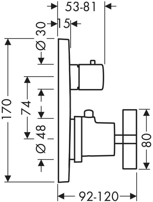 AXOR термостат, с запорным/переключающим вентилем, с крестообразной рукояткой, Citterio, шлифованная медь арт. 39725950
