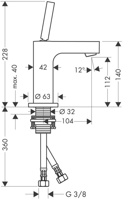 AXOR смеситель для раковины, однорычажный, 110 с тонкой рукояткой, с не запираемым сливным набором, Citterio, никель арт. 39018820
