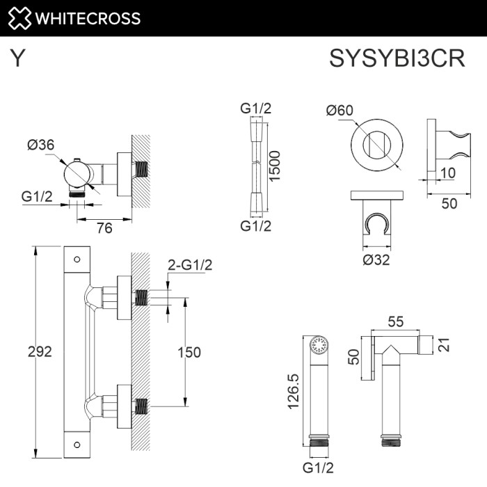 Система для биде наружного монтажа, Whitecross Y chrome, хром арт. SYSYBI3CR