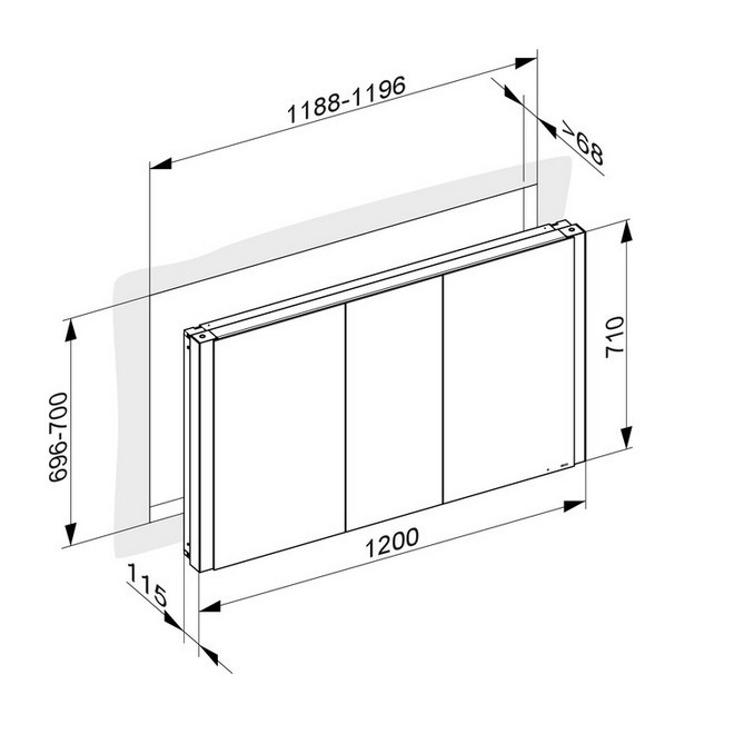 Keuco шкаф с подсветкой для встраиваемого монтажа 115 мм х 1200 мм х 710 мм, с 3 поворотными дверцами, somaris, дуб светлый арт. 14514 853100