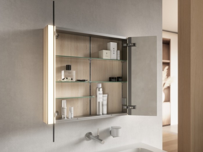 Keuco шкаф с подсветкой для встраиваемого монтажа 115 мм х 1200 мм х 710 мм, с 3 поворотными дверцами, somaris, дуб светлый арт. 14514 853100