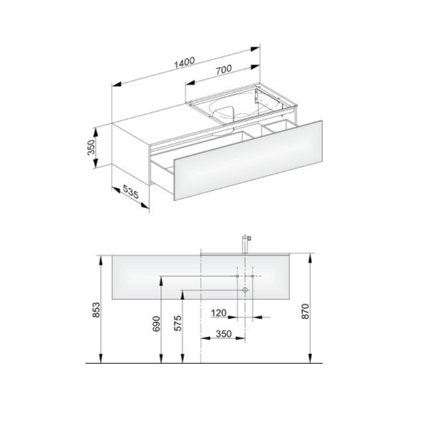 Keuco тумба подвесная под раковину справа с одним выдвижным фронтом, с внутренней светодиодной подсветкой, edition 11, кашемир арт. 31166 180100