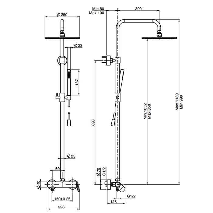 Fima Carlo Frattini душевая стойка, верхний душ 25см., со смесителем, держателем и ручным душем colonne doccia, золото арт. f3805/2or