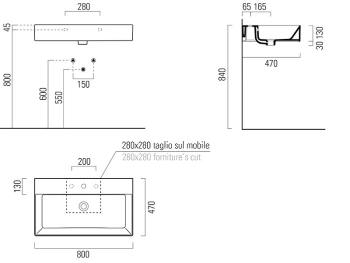 GSI Подвесная раковина 80х47х16 см, санфаянс, Kube-x - 9422111