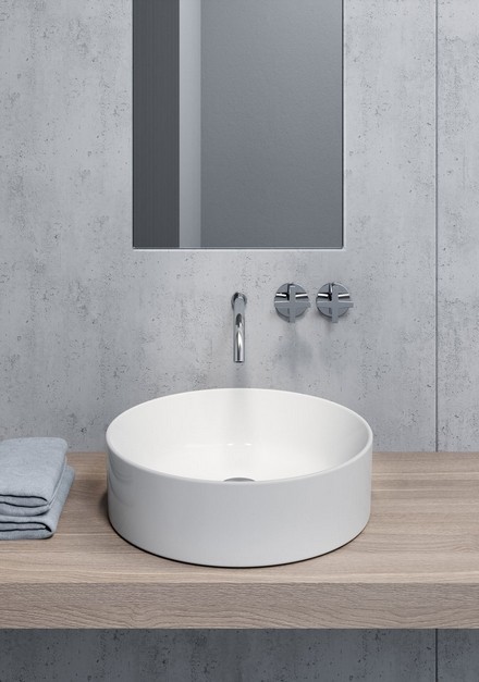 GSI Раковина накладная 45х45х13 см, круглая, санфаянс, бежевый матовый, Kube-x - 942708