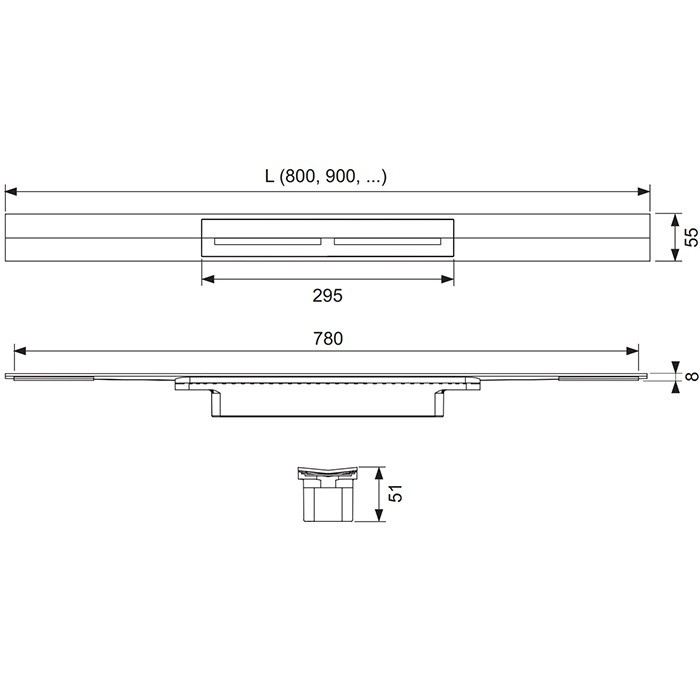 TECE профиль для душа, 160см, pvd brushed stainless steel/черный, drainprofile - 671621